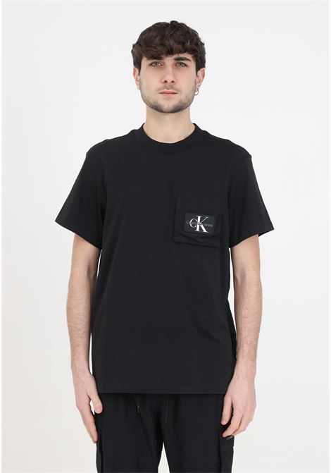 Black men's t-shirt with paneled ripstop logo CALVIN KLEIN JEANS | J30J324679BEHBEH